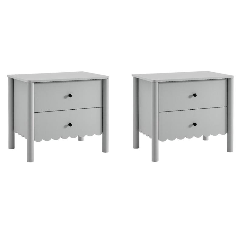 Pemberly Row Set of 2 Contemporary Nightstands in Light Gray Finish