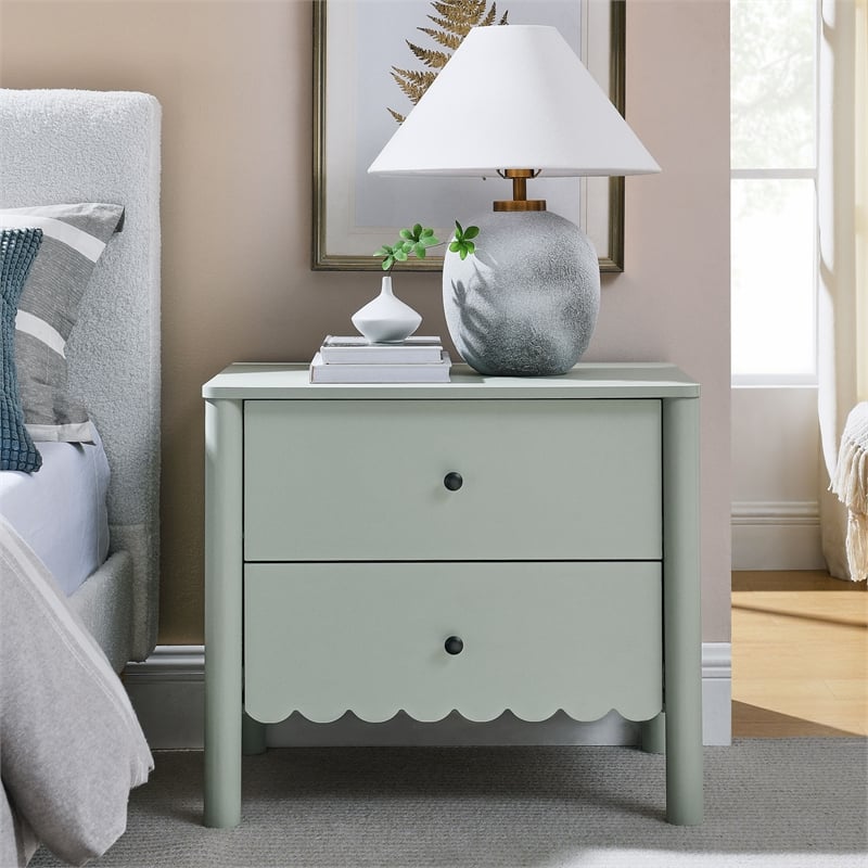 Pemberly Row Set of 2 Contemporary Nightstands in Sage Finish