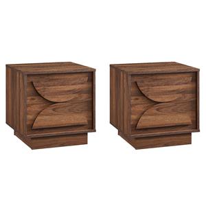 Pemberly Row Set of 2 Contemporary Nightstands in Walnut Finish