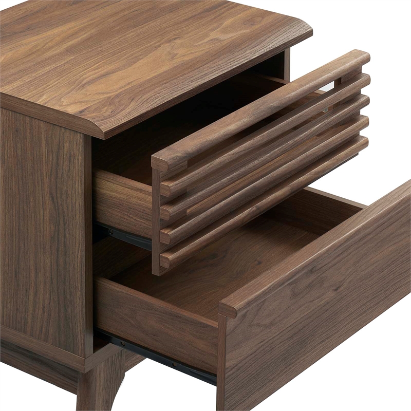 Pemberly Row Set of 2 Modern Particleboard Wood Nightstands in Walnut Finish