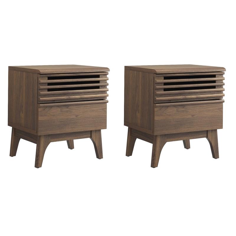 Pemberly Row Set of 2 Modern Particleboard Wood Nightstands in Walnut Finish