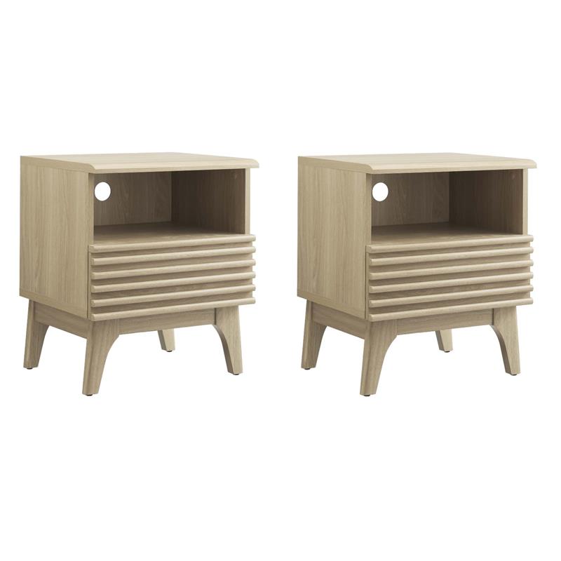 Pemberly Row Set of 2 Modern Particleboard Wood Nightstands - Oak Finish