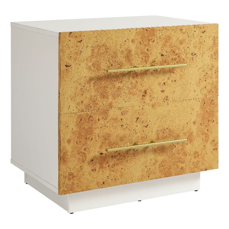 Pemberly Row Set of 2 2-Drawer Nightstands in White Bleached Burl