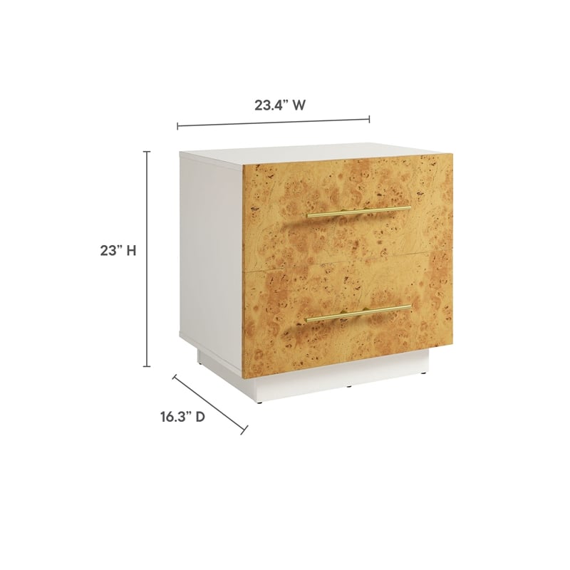 Pemberly Row Set of 2 2-Drawer Nightstands in White Bleached Burl