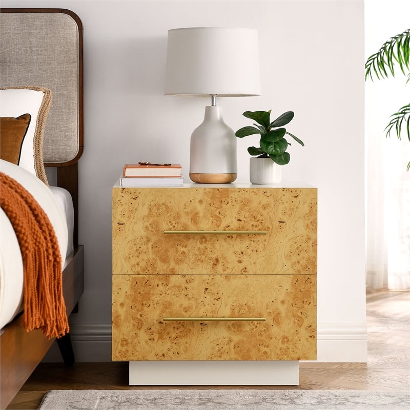Pemberly Row Set of 2 2-Drawer Nightstands in White Bleached Burl