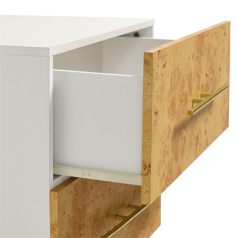 Pemberly Row Set of 2 2-Drawer Nightstands in White Bleached Burl