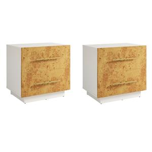 Pemberly Row Set of 2 2-Drawer Nightstands in White Bleached Burl