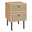 Pemberly Row Set of 2 2-Drawer Particleboard and Rattan Nightstands in Oak