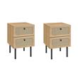 Pemberly Row Set of 2 2-Drawer Particleboard and Rattan Nightstands in Oak