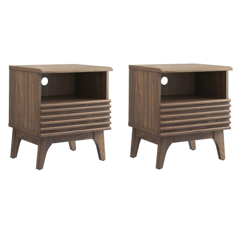 Pemberly Row Set of 2 Modern Particleboard Wood Nightstands - Walnut Finish