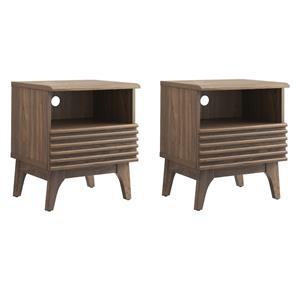 Pemberly Row Set of 2 Modern Particleboard Wood Nightstands - Walnut Finish
