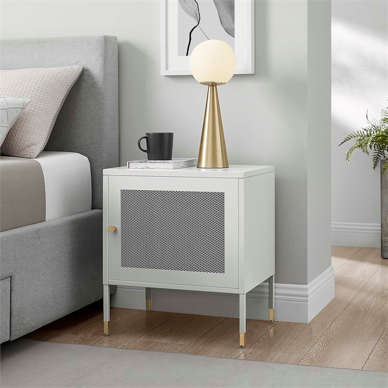 Pemberly Row Set of 2 Metal Nightstands with Adjustable Foot Pads in Light Gray