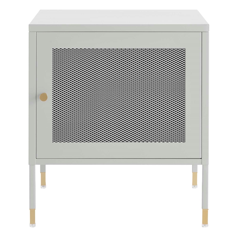 Pemberly Row Set of 2 Metal Nightstands with Adjustable Foot Pads in Light Gray