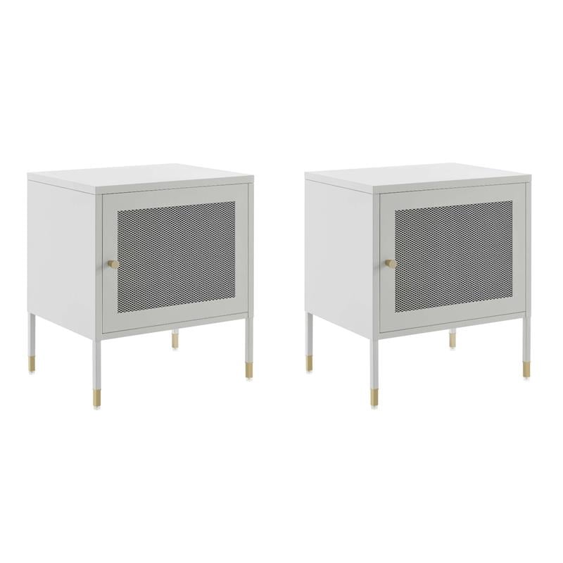 Pemberly Row Set of 2 Metal Nightstands with Adjustable Foot Pads in Light Gray