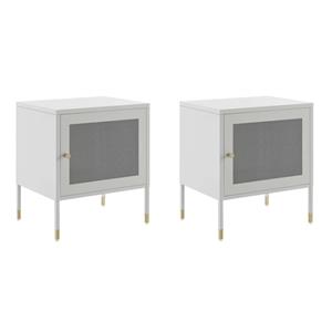 Pemberly Row Set of 2 Metal Nightstands with Adjustable Foot Pads in Light Gray