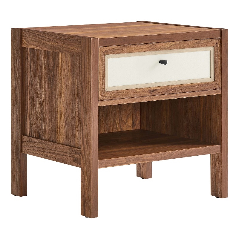 Pemberly Row Set of 2 Contemporary Nightstands in Walnut Finish