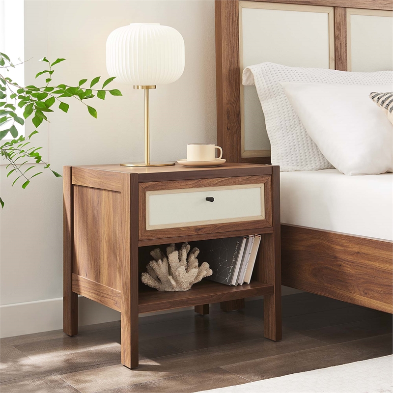 Pemberly Row Set of 2 Contemporary Nightstands in Walnut Finish