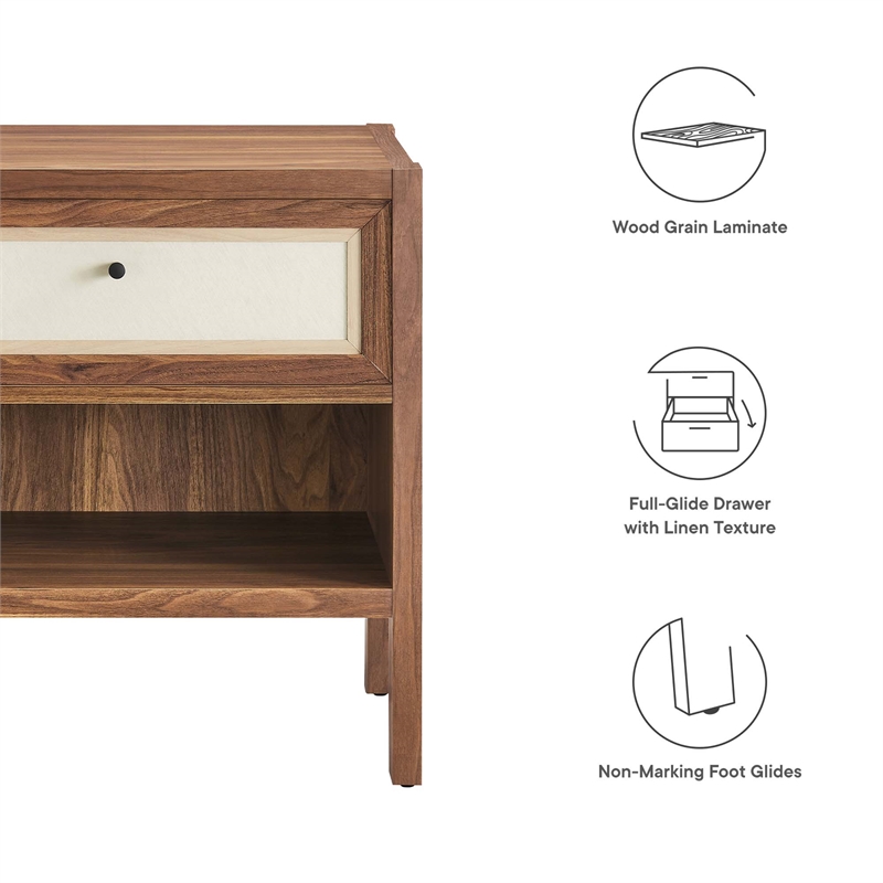 Pemberly Row Set of 2 Contemporary Nightstands in Walnut Finish