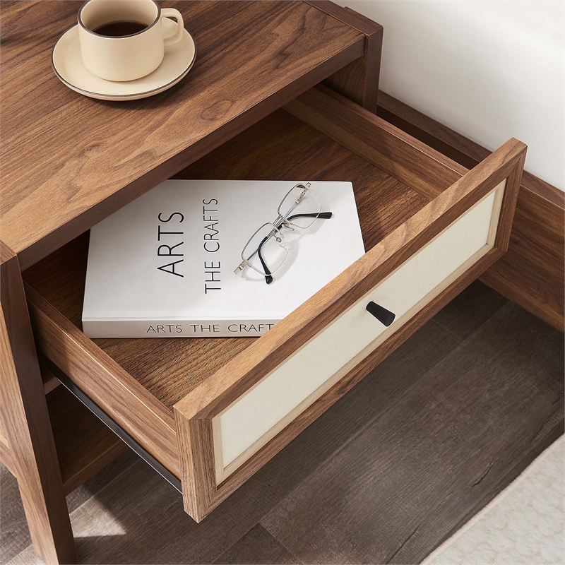 Pemberly Row Set of 2 Contemporary Nightstands in Walnut Finish