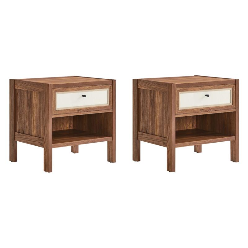 Pemberly Row Set of 2 Contemporary Nightstands in Walnut Finish