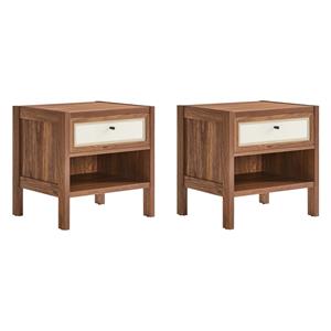 Pemberly Row Set of 2 Contemporary Nightstands in Walnut Finish