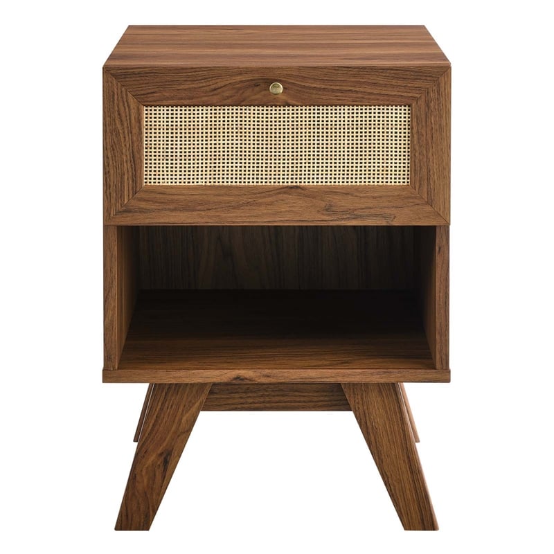 Pemberly Row Set of 2 1-Drawer Rattan MDF and Particleboard Nightstands - Walnut