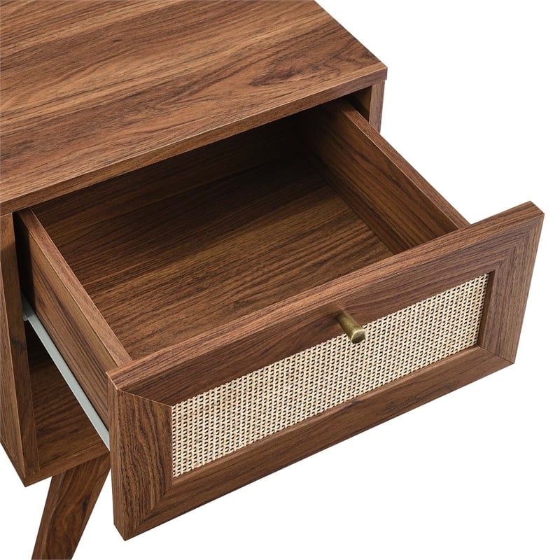 Pemberly Row Set of 2 1-Drawer Rattan MDF and Particleboard Nightstands - Walnut