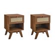 Pemberly Row Set of 2 1-Drawer Rattan MDF and Particleboard Nightstands - Walnut