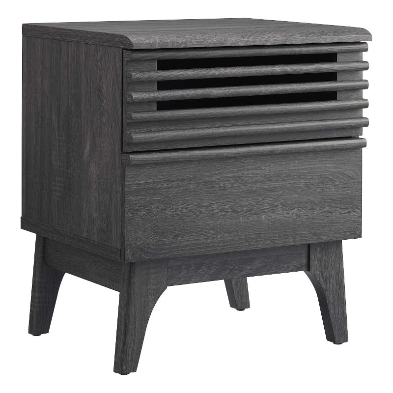 Pemberly Row Set of 2 Modern Particleboard Wood Nightstands in Charcoal Finish