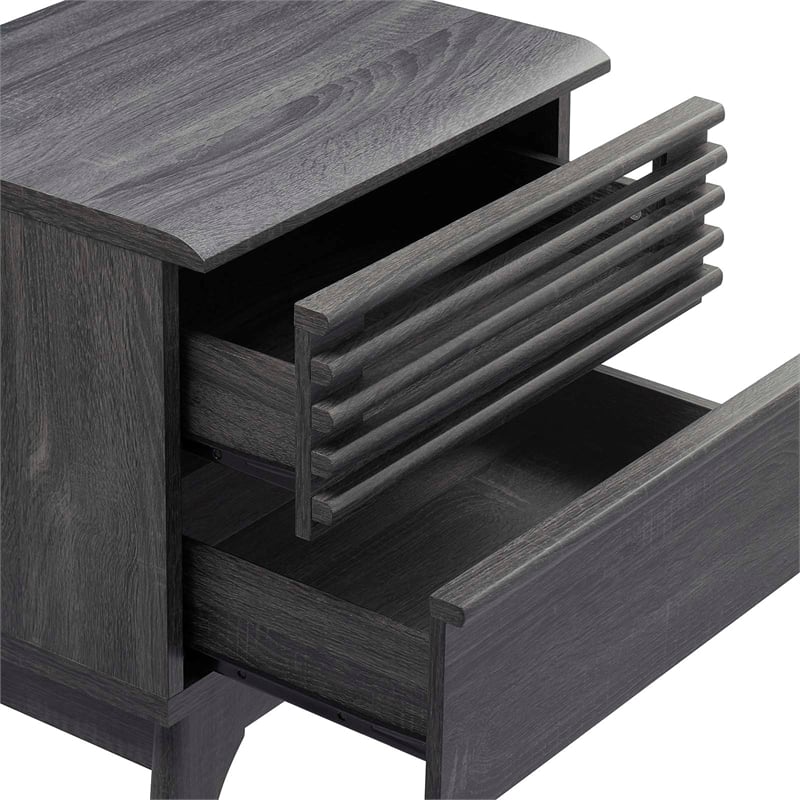 Pemberly Row Set of 2 Modern Particleboard Wood Nightstands in Charcoal Finish