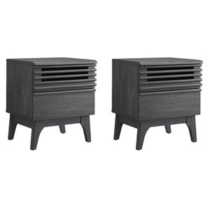 Pemberly Row Set of 2 Modern Particleboard Wood Nightstands in Charcoal Finish