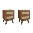 Pemberly Row Set of 2 2-Drawer Rattan MDF and Particleboard Nightstands - Walnut