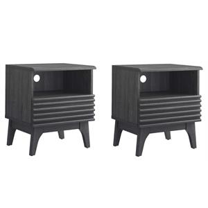 Pemberly Row Set of 2 Modern Particleboard Wood Nightstands - Charcoal Finish