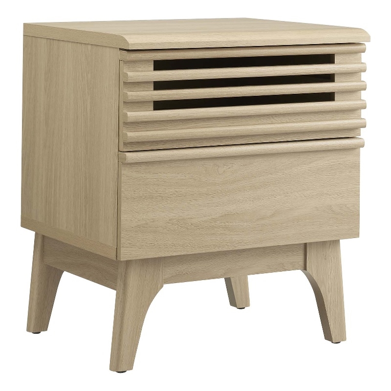 Pemberly Row Set of 2 Modern Particleboard Wood Nightstands in Oak Finish