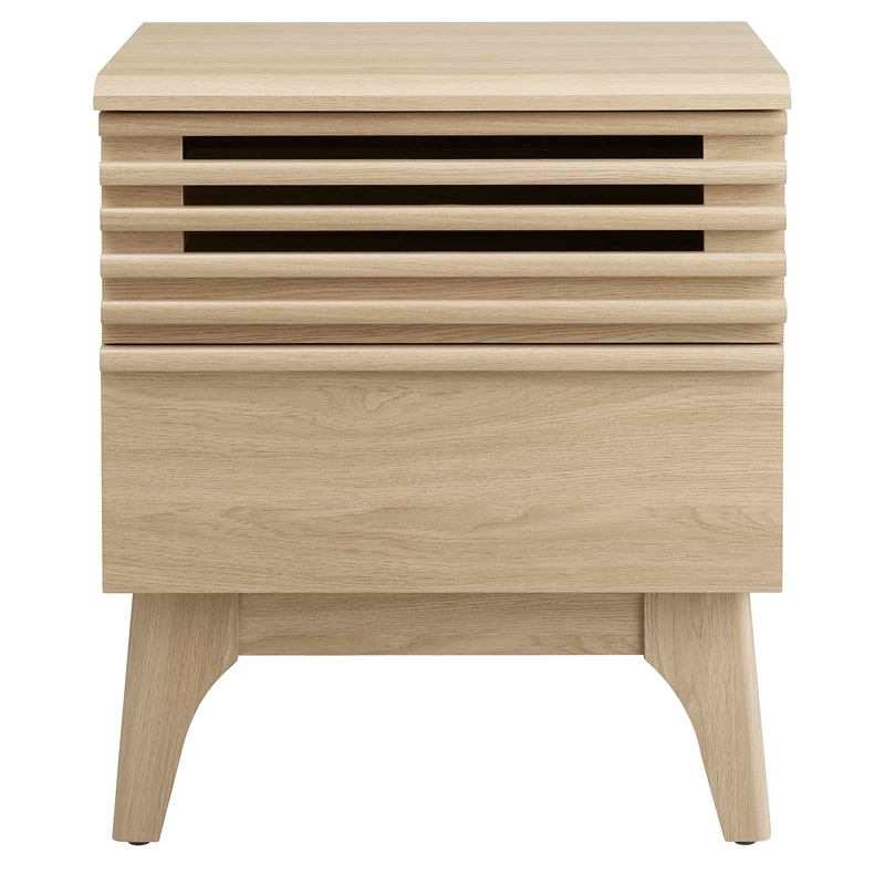 Pemberly Row Set of 2 Modern Particleboard Wood Nightstands in Oak Finish