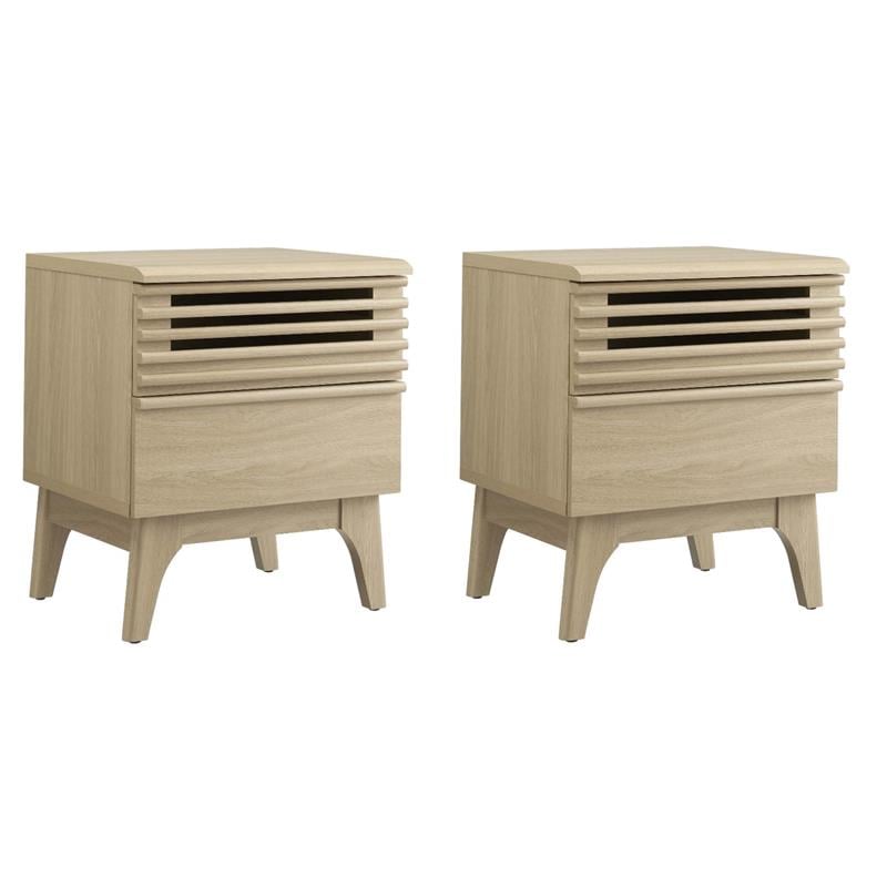 Pemberly Row Set of 2 Modern Particleboard Wood Nightstands in Oak Finish