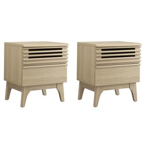 Pemberly Row Set of 2 Modern Particleboard Wood Nightstands in Oak Finish