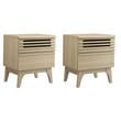 Pemberly Row Set of 2 Modern Particleboard Wood Nightstands in Oak Finish
