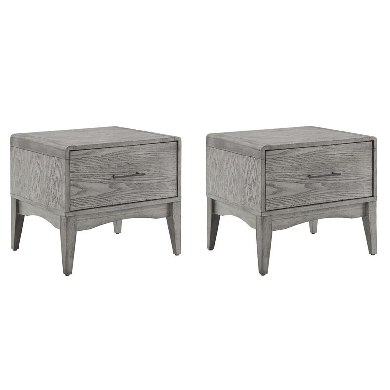 Pemberly Row Set of 2 Modern Rubberwood and Wood Nightstands in Gray Finish
