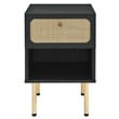 Pemberly Row Set of 2 Modern Particleboard and Rattan Nightstands in Black