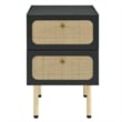Pemberly Row Set of 2 2-Drawer Particleboard and Rattan Nightstands in Black