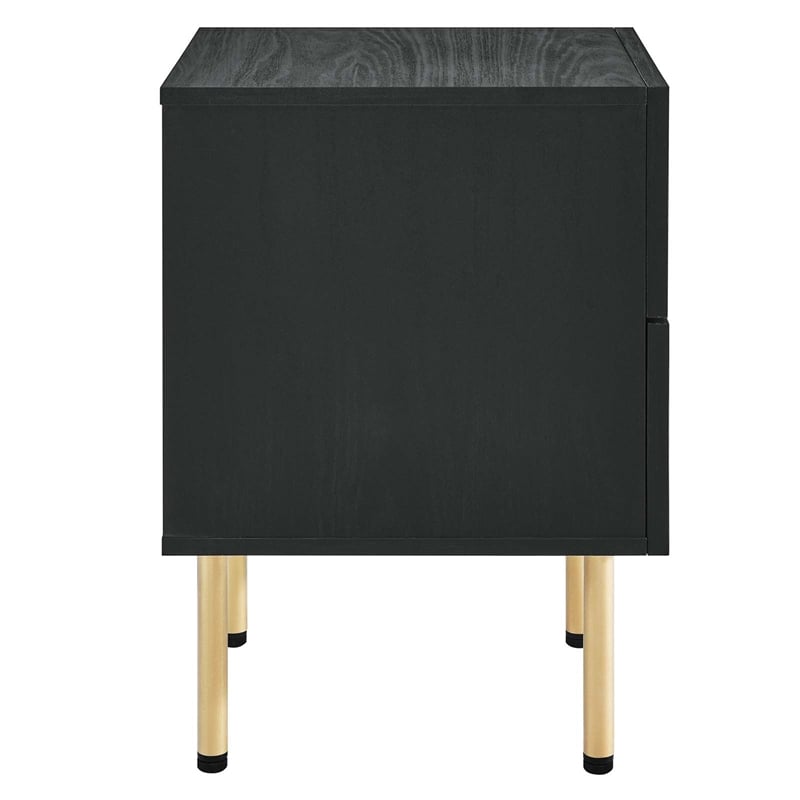 Pemberly Row Set of 2 2-Drawer Particleboard and Rattan Nightstands in Black