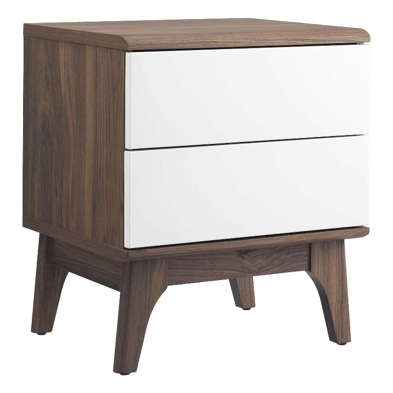 Pemberly Row Set of 2 2-Drawer Particleboard Nightstands in Walnut/White