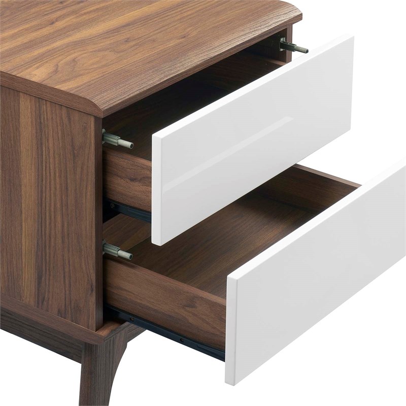 Pemberly Row Set of 2 2-Drawer Particleboard Nightstands in Walnut/White