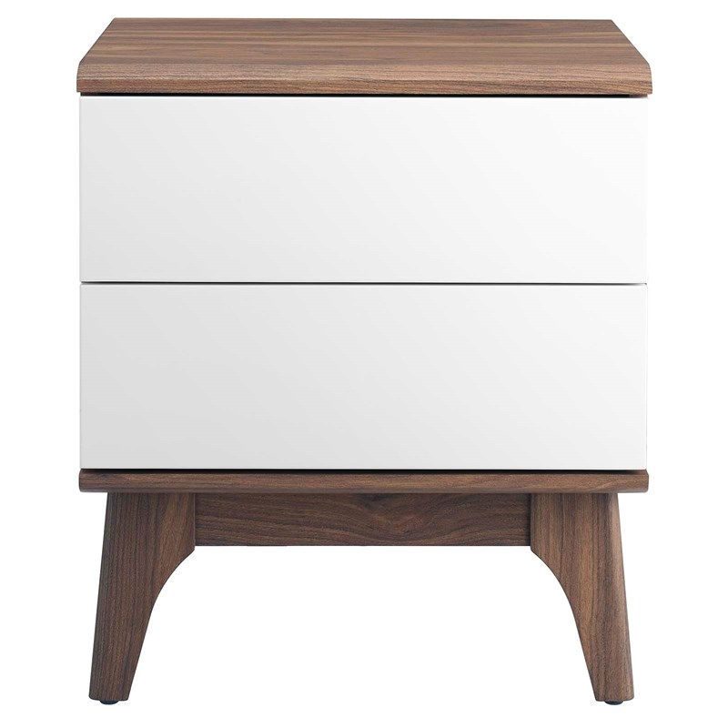 Pemberly Row Set of 2 2-Drawer Particleboard Nightstands in Walnut/White