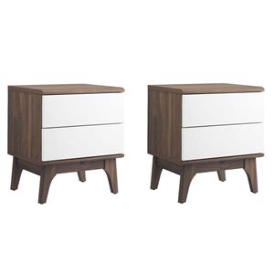 Pemberly Row Set of 2 2-Drawer Particleboard Nightstands in Walnut/White