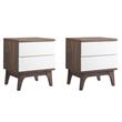 Pemberly Row Set of 2 2-Drawer Particleboard Nightstands in Walnut/White