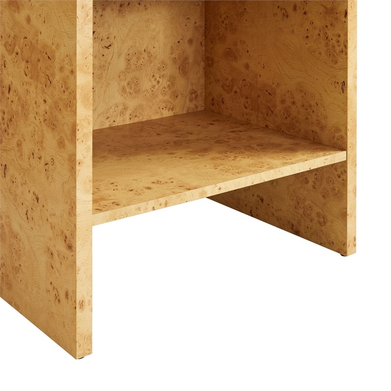 Pemberly Row Set of 2 1-Drawer Burl Wood Nightstands With Shelf