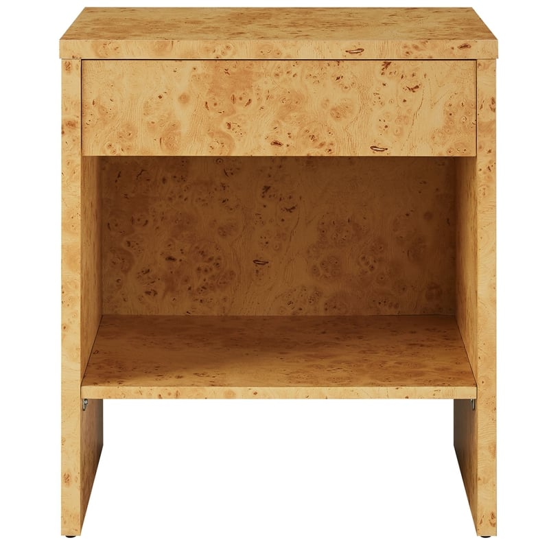 Pemberly Row Set of 2 1-Drawer Burl Wood Nightstands With Shelf