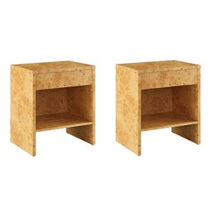 Pemberly Row Set of 2 1-Drawer Burl Wood Nightstands With Shelf